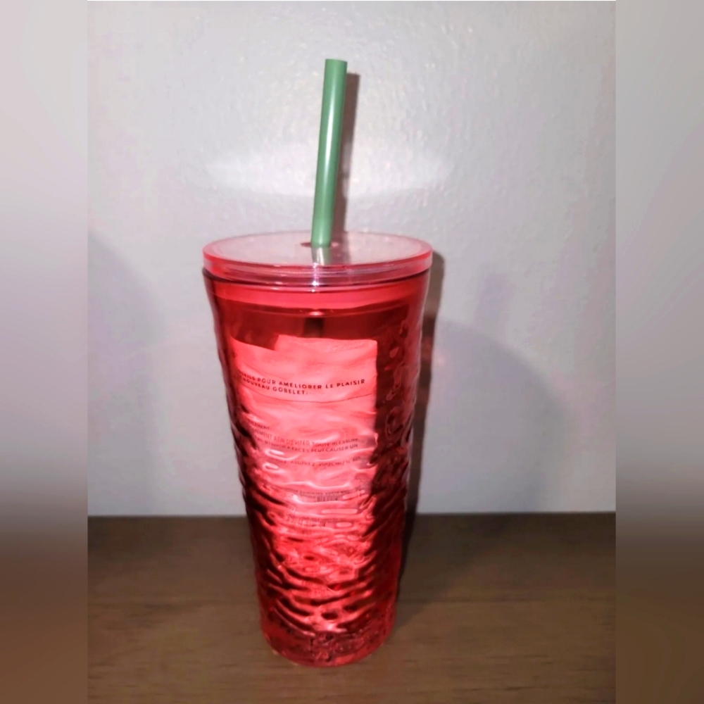 Starbucks Fall 2022 Hammered Begonia 18oz Cold Cup Glass Tumbler NWT
